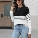 CiCiBird Womens Fall 2025 Color Block Sweater Striped Long Sleeve Knit Pullover Tops Loose Crew Neck Sweaters (Black, L)