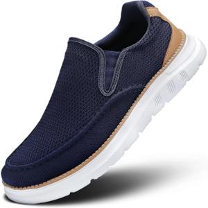 Mens Casual Loafers Slip-on Boat Mesh Walking Shoes Business Oxfords Sneakers Work Comfortable Lightweight Soft Sole (8.5, Dark Blue)