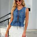 Women's Denim Vest Top Sleeveless V Neck Tie Front Jean Vest Summer 2025 Trendy Casual Waistcoat Y2K Peplum Tank Tops (X-Large, 04-blue2)