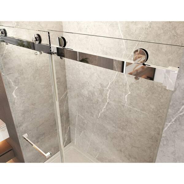 56-60 in. W x 66 in. H Double Sliding Frameless Bathtub Door in Chrome with 3/8 in. Tempered Clear Glass TQP-MT-08-66CH