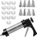 FANTEXY Stainless Steel Spritz Cookie Press Set, 13 Cookie Discs and 8 Piping Tips for Baking and Decorating