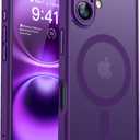 CANSHN Magnetic for iPhone 16 Case, Upgraded [Full Camera Protection] [Compatible with Magsafe] [Translucent Matte] Shockproof Protective Phone Case for iPhone 16 - Deep Purple