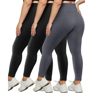 HLTPRO 3 Pack Plus Size Leggings for Women(X-Large - 4X)- High Waist Stretchy Soft Pants for Workout Running Yoga (Black, L)