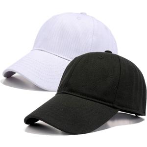 2 Pack Cotton Plain Baseball Caps for Men Women, Adjustable Soft Blank Hat, Gift for Dad Mom Husband Wife (Black+white)