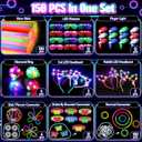 150PCS Glow in the Dark Party Supplies for Kids Adults, Light Up Party Favors with Light Up Glasses, Headband, Rings, 100 Glow Sticks Bulk Party Pack DIY Glow Necklaces Bracelets, Neon Party Supplies