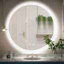 Led Bathroom Mirror, 32" Round Bathroom Mirror with Lights, Wall-Mounted Vanity Mirror, Anti-Fog, Dimmable 3 Color Bathroom Modern Smart Mirror