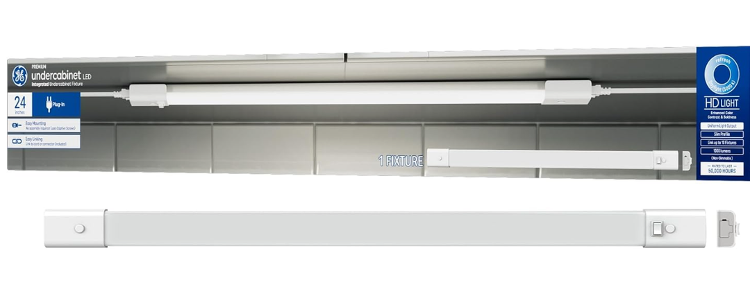 GE LED HD+ Undercabinet Light Fixture, Linkable Integrated Slim Profile Fixture for Kitchens, Daylight Color, Plug-in, 24in (1 Pack)