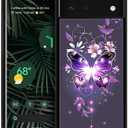 Compatible with Google Pixel 6 Case, Purple Glittering Flower Butterfly Amazing Pattern Design Shockproof Anti-Scratch Hard PC Back Case