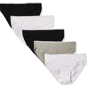 Calvin Klein Women’s Cotton Stretch Logo Bikini Panties, Multipack 5 Pack S 
Color: Black/White/Grey Heather