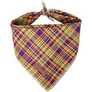 UP URARA PUP Halloween Pumpkin Dog Bandana, Thanksgiving Triangle Bid Scarf, Cotton Pet Kerchief for Girl Boy Dogs or Cats, Colorful Plaid Puppy Bandana for Small Medium Dog Fancy