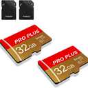 2 Pack TF Card 32GB with Adapter, High Speed Memory Card, UHS-I C10 A1 Memory TF Card for Tablet/Mobile Phone/Camera/Car Audio/Game Console (TF162 Red Gold 32GB)