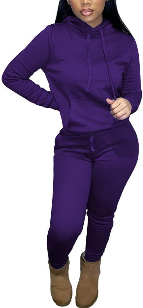 Nimsruc Two Piece Outfits for Women Casual Sweatsuits Set Long Sleeve Hoodie Tracksuit (Large, 9014 Purple)
