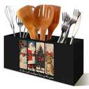 YTRGI Vintage Christmas Santa Wooden Kitchen Utensils Holder, Snowman Kitchen Decor, Rustic Xmas Tree Reindeer Wood Cooking Utensil Organizer for Countertop Counter Shelf Table Decor Accessories