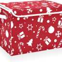 CaTaKu Large Fabric Storage Bins With Lids, Red Christmas Tree Storage Boxes With Handles for Organizing Clothes, Collapsible Storage Cube Bins Baskets for Shelves