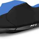 600D Jet Ski Cover - Trailerable Seadoo Cover, Waterproof Jetski Cover, PWC Cover Fits Seadoo, Yamaha, Kawasaki, Jet Ski Watercraft Cover Fits from 103"-115" (1 or 2 Seater), Blue & Black