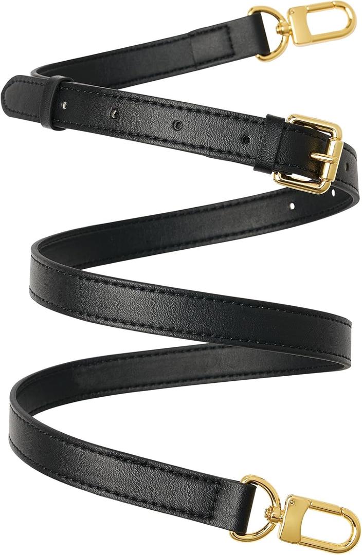 Genuine Vachetta Leather Crossbody Strap Genuine Leather Adjustable Replacement Strap for Shoulder Bag Handbag Purse, (Black)