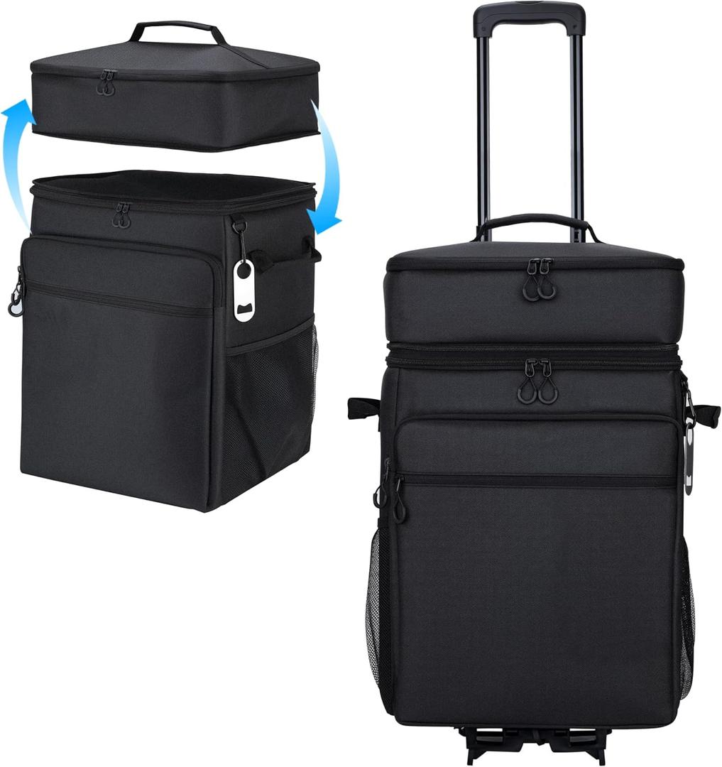Rolling Cooler with Wheels, 80-Can Leakproof Portable Soft Cooler | Collapsible Insulated Rolling Cooler Bag on Wheels and Handle for Beach Picnic Camping Grocery Shopping