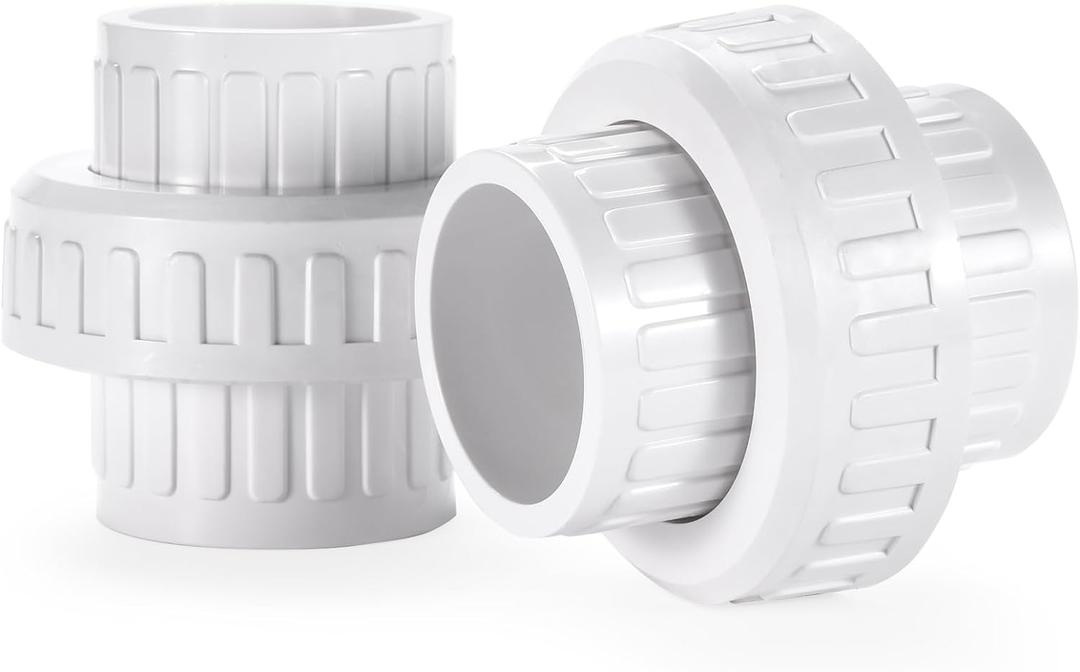 2" PVC Union Coupling Pipe Fitting,2" PVC Slip Union Schedule 40, PVC Adapter(Socket x Socket), built-in EPDM O-Ring, White （2 Pack）
