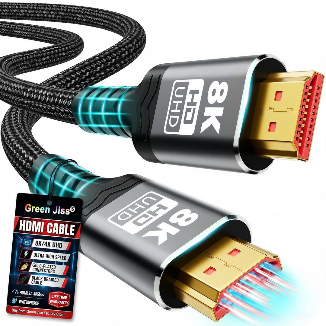 10K 8K HDMI Cable 2.1, 1.5FT 3.3FT 5FT 6.6FT 10FT 13FT 16FT 20FT 25FT Lengths for Selection, Ultra High Speed HDMI Cables Braided Cord 48Gbps, 8K@60Hz /4K@120Hz, HDCP 2.2&2.3(0.5M 1.5FT)