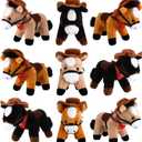 9 Pack Horse Stuffed Animals 4 Inch Mini Plush Toy Standing Plush Horse with Cowboy Hat and Bandana Detachable Chain for Animal Theme Birthday Christmas Party Decor Supplies(Dark Colors) (Light Brown, Dark Brown, Black)