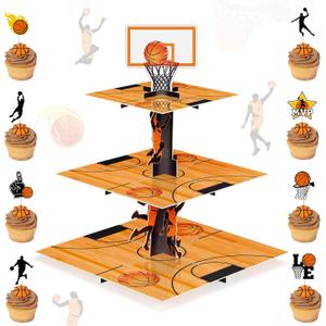 Yungyan Basketball Cupcake Stand with 24 Pcs Cupcake Toppers Birthday Party Decorations Basketball Theme Dessert Cardboard Stand Tower Dessert Tower Teenagers Sports Theme Party Favors Supplies