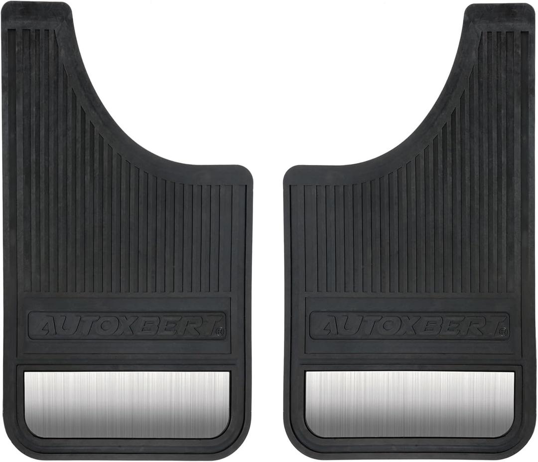 AUTOXBERT Universal Heavy Duty Mud Flaps Car Dirty Fender All Weather Flexible Mudguards Front Rear Splash Guards with Stainless Steel Plates (Set of 2, Black)