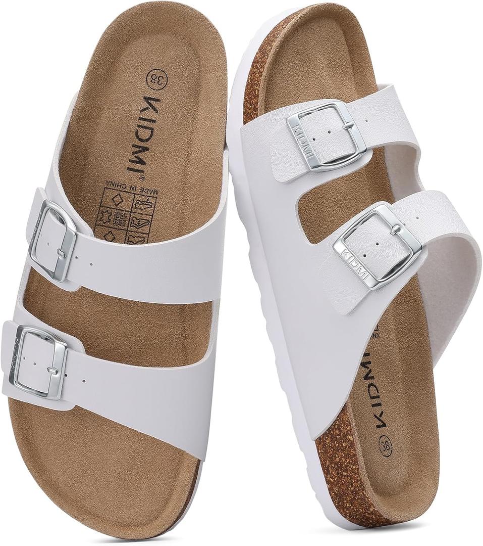 KIDMI Unisex Summer Sandals Arch Support Cork Footbed Slide Sandals with Double Adjustable Buckle for Women Men 37