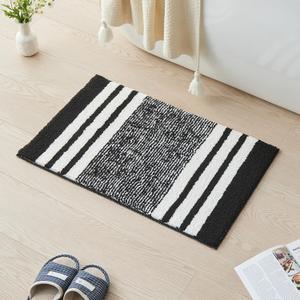 CozeCube Bath mats for Bathroom Non Slip, Fluffy Absorbent Microfiber Bath mat Washable, Aesthetic Bathroom Rugs, Small Jet Black Striped Bath mat, Jet Black, 24" x 16"