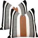 Set of 2 Boho Decor Faux Leather and Cotton Throw Pillow Covers 24x24 Rustic Canvas Cushion Cover Black White Farmhouse Stripe Pillow Case for Sofa Couch Chair Bedroom