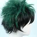 Linfairy Anime Cosplay Wig Short Black Green Halloween Costume Curly Wig