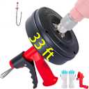 Drain Snake Hair Drain Clog Remover,SEVVETROOL Plumbing Drain Auger Snake Drill Attachment Toilet Snake Auger for Bathroom Kitchen Tub Shower Drain Clog Remover with Gloves(33ft/10M) (Red+Black)