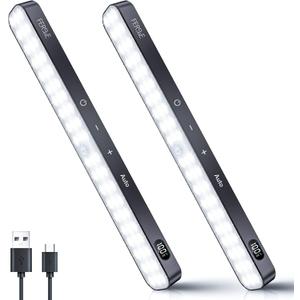 Ferswe Under Cabinet Lights Rechargeable, Battery Level Display, 60 LED Motion Sensor Cabinet Light, Dimmable Touch Control, Under Counter Lights for Kitchen, Closet, Cupboard(2 Pack), Cool White 6000K