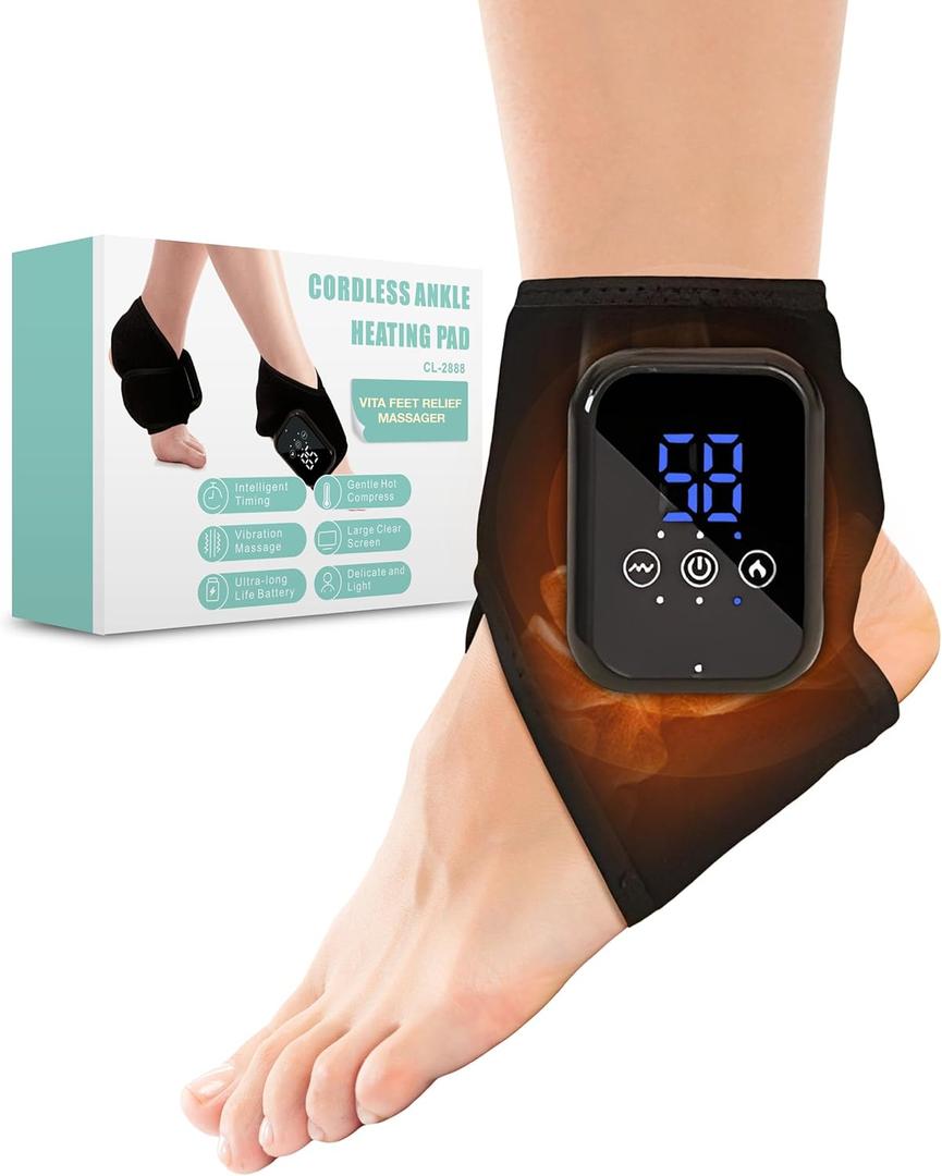 Vita Feet Relief Ankle Heating Pad with Vibration  Foot & Leg Relaxation Support  Cordless Portable Calf Wrap for Comfort & Recovery (One Unit)
