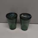 Joeyan Green Glass Tumbler with Lid and Straw,Embossed Iced Coffee Cups with Whale Pattern,Colored Striped Drinking Jars,Water Juice Beverages Soda Glasses,18.5 oz,Set of 2,Dishwasher Safe