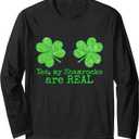 Shamrock Boobs St Patricks Day LS Shirt Long Sleeve T-Shirt (Large, Black)