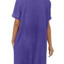 KISSMODA Women's Short Sleeve Crew Neck Tunic Tops Summer for Leggings Casual Long Tunics with Pockets Shirt S-3XL D-purple (Purple)