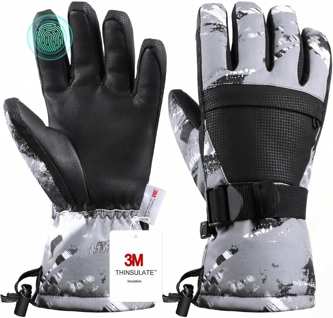 Ski Gloves, Warmest Waterproof and Breathable Snow Gloves for Cold Weather, Fits Both Men & Women, for Parent Child Outdoor (XS(Fit Kids 6-8 Years), Grey)