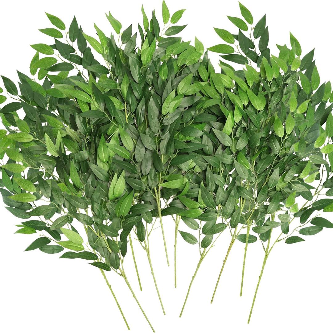 WEISPARK Artificial Italian Ruscus Greenery Stems, 10 Pack Faux Green Leaf Garland Branches Hanging Greenery Spray for Wedding Bouquet,Arch,Table Centerpieces and Home Decor