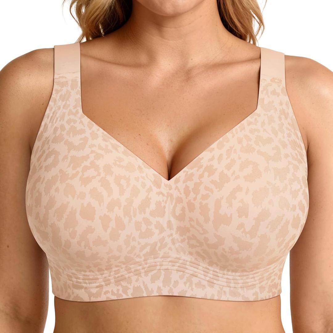 LetsJoli Bras for Women Supportive Wireless Push Up Bra Full Coverage No Underwire Seamless Plus Size for Older Women (4XL, Beige)