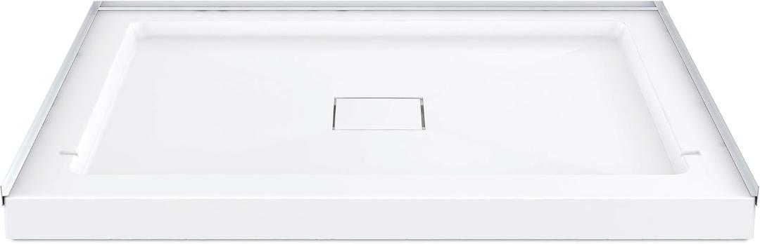 Carlton Marquette 42" x 34" Single or Double-Threshold Shower Pan Base with Center Drain and Removable Flange in Glossy White, 42 x 32