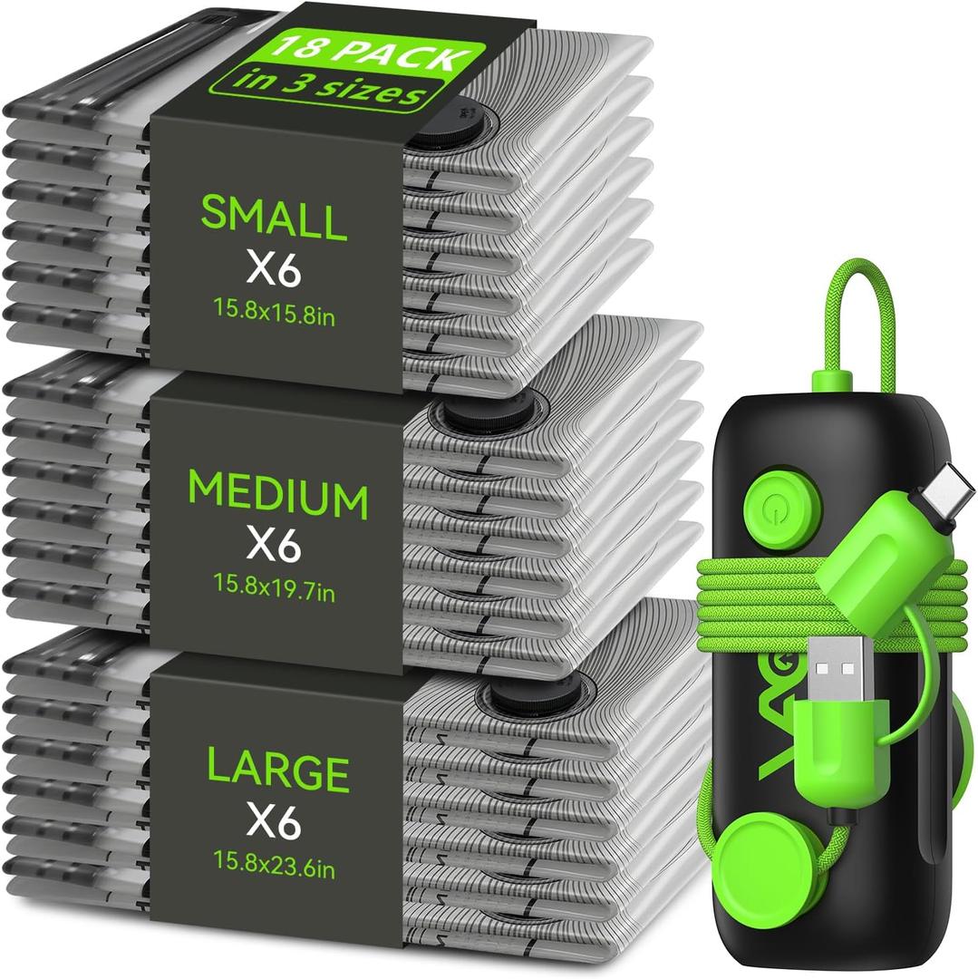 Vacuum Bags for Travel - USB Electric Pump, 18 Pack Carry-on Size Vacuum Seal Bags for Clothing - Space Saver Vacuum Storage Bags for Luggage, Travel Essentials.