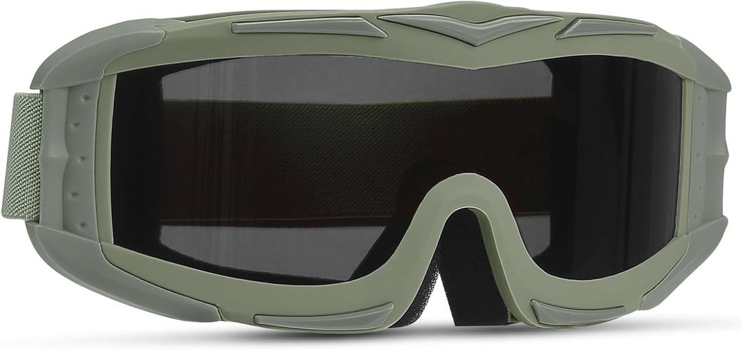 KEMIMOTO Airsoft Goggles, Tactical Safety Goggles with 3 Interchangeable Lenses, Anti-Fog, Adjustable Headband, Carry Bag, Green