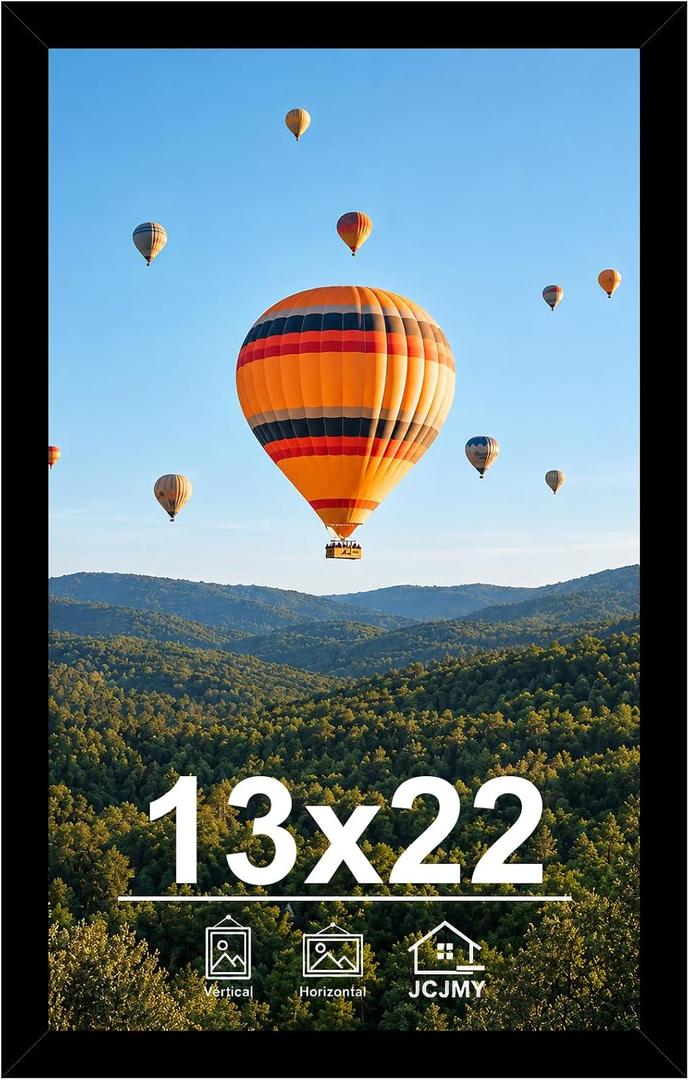 JCJMY 13x22 Picture Frame Black for Poster Photo Picture, Horizontal and Vertical Formats for Wall Hanging, 13 x 22 Wall Gallery Poster Photo Frame for 13 by 22 Photos Posters, Black