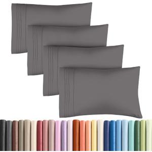 King Pillow Cases Set of 4 - Ultra Soft Hotel Quality Pillowcase Covers - Comfy, Cozy & Wrinkle Free - Shrinkage, Stain & Fade Resistant - Machine Washable Pillow Protectors - 4 Piece Set - Dark Grey