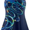NIeyook Womens Tankini Swimsuit Plus Size Two Piece Bathing Suit Flowy Swim Tops with Boy Shorts 2025 Modest Swimwear (Blue Circle)