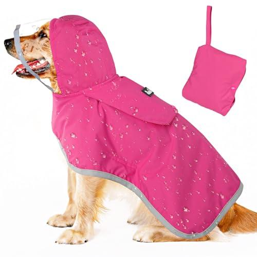 Lukovee Dog Raincoat, Adjustable Dog Rain Jacket with Clear Hooded Double Layer for Large Medium Small Dogs Puppies, Waterproof Rain Coat Poncho with Reflective Storage Pocket & Rim (XL, FU)