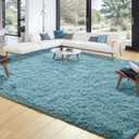 Merelax Soft Modern Indoor Large Shaggy Rug for Livingroom Bedroom Dorm Kids Room Home Decor, Non-Slip Plush Fluffy Furry Fur Area Rugs Comfy Nursery Accent Floor Carpet 9x12 Feet, Turquoise Green