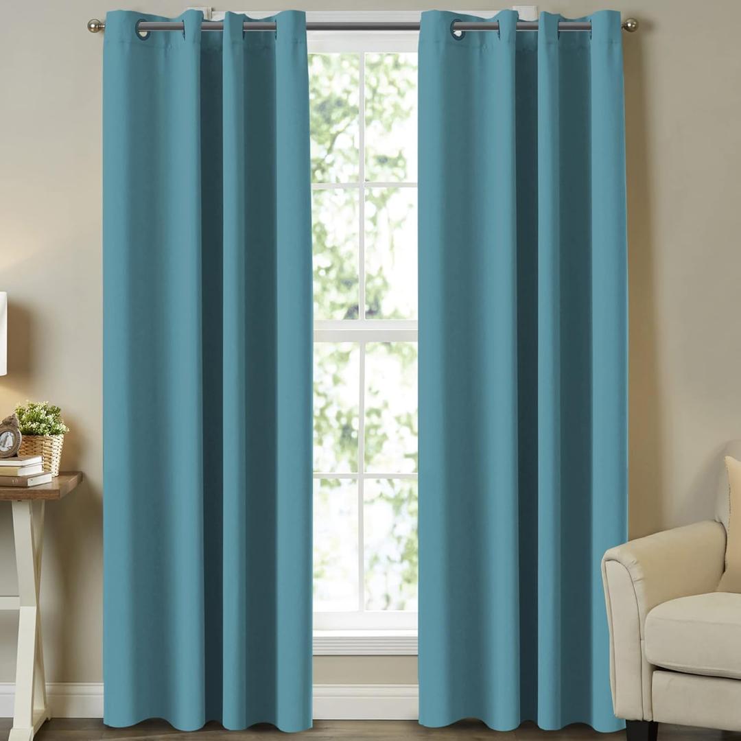 Turquoize Blackout Curtain Panels 84 Inch Window Treatment Curtains Energy Saving Thermal Insulated Grommet Blackout Curtains/Drapes for Bedroom, 2 Panels, 52 Inch Wide by 84 Inch Long, Storm Blue