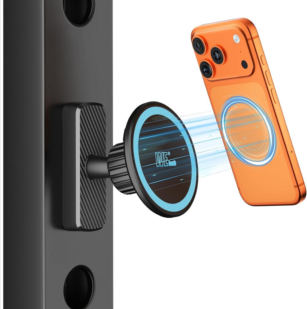 Dual Magnetic Phone Holder for Gym, Workout, Kitchen or Any Metal Surface, Magnet Base Mount & Power Magnet Phone Mount for MagSafe iPhone 17 16 15 14 13 12 Series