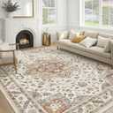 Vintage Living Room Area Rug 9x12 - Large Soft Washable Oriental Traditional Distressed Farmhouse Rugs for Bedroom - Indoor Floor Accent Carpet for Home Office House Decor - Golden Taupe